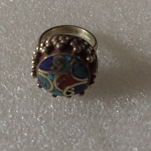 Vintage boho inlay turquoise coral ring - Picture 1 of 6